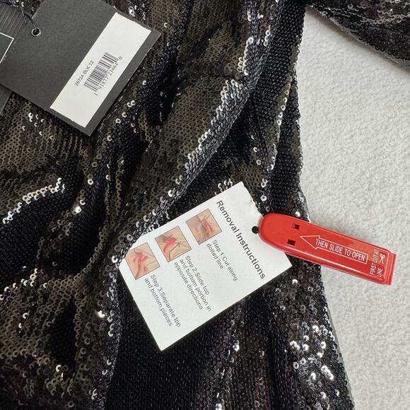 Mac Duggal Ieena Black Size 12 Sequin Structure Faux Blazer Mini Dress 26724 NWT - Picture 16 of 16